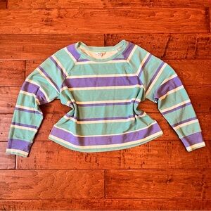 Wildfox Teal and Lavender Striped Cropped Long Sleeve Top Size Medium